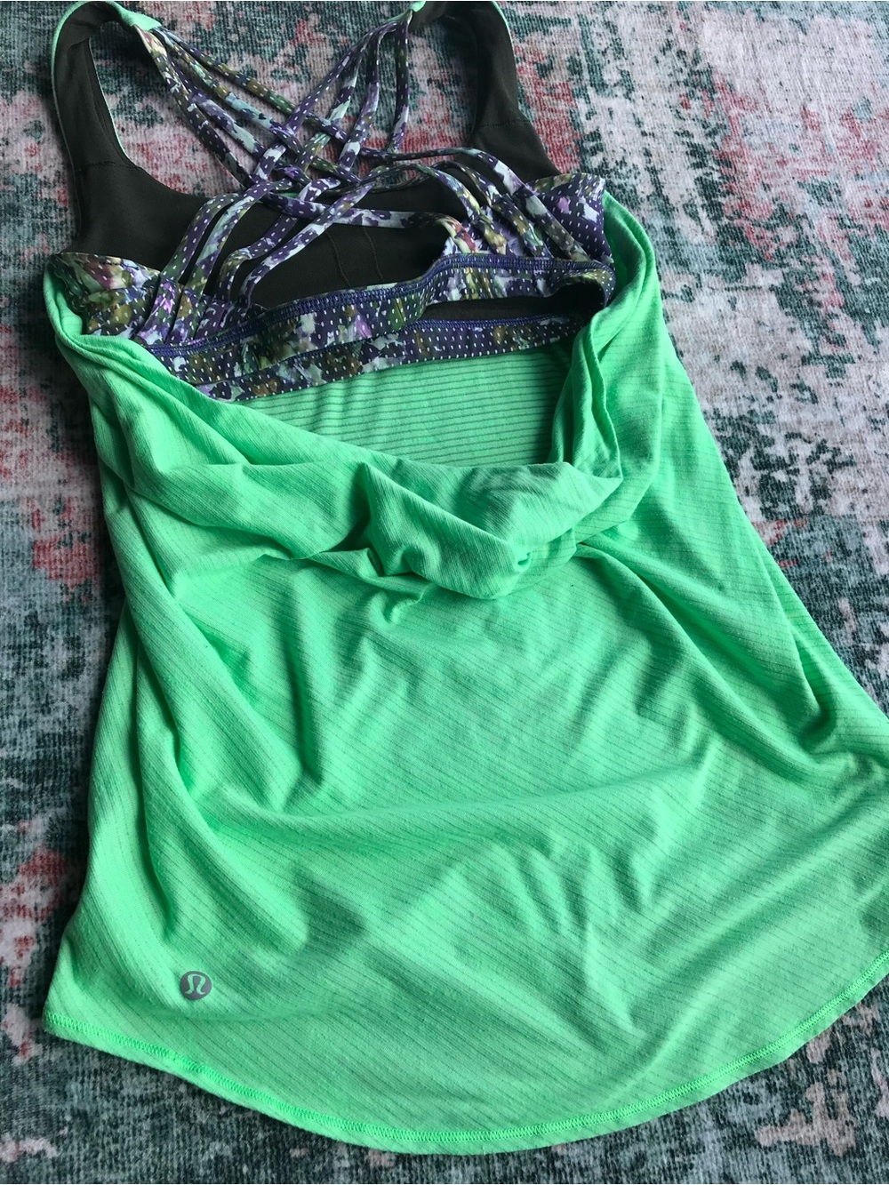 lululemon athletica Bright Green Tank with Patterned Strappy Back